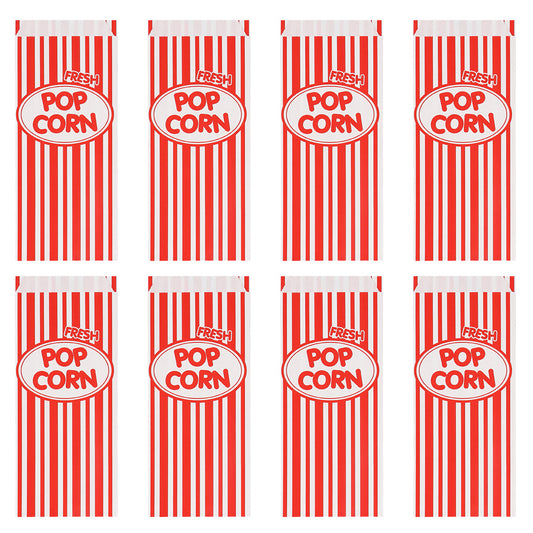 Sachets Popcorn Rayés Rouge & Blanc - Lot de 8 Sacs Cinéma