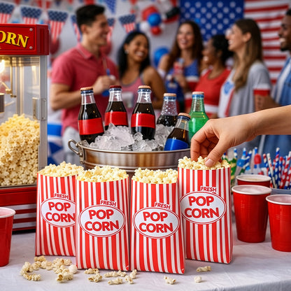 Sachets Popcorn Rayés Rouge & Blanc - Lot de 8 Sacs Cinéma