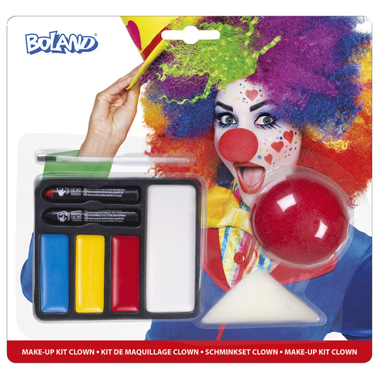 Kit de Maquillage Clown Complet - Fards, Nez et Accessoires