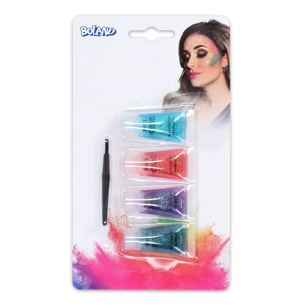 Maquillage Glitter Paillettes 4 Couleurs Fluo avec Applicateur