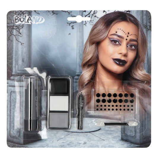Kit Maquillage Goth Complet - Fards, Pinceau & Strass Noirs