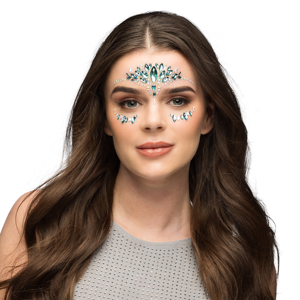Bijoux de visage strass turquoise – Accessoire festival glamour
