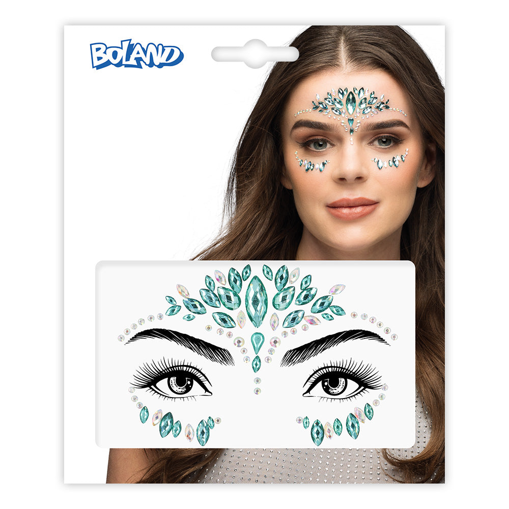 Bijoux de visage strass turquoise – Accessoire festival glamour