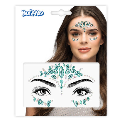 Bijoux de visage strass turquoise – Accessoire festival glamour