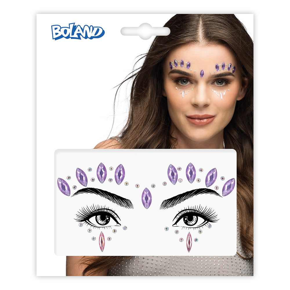 Bijoux Visage Strass Violet - Décorations Festives Cristal