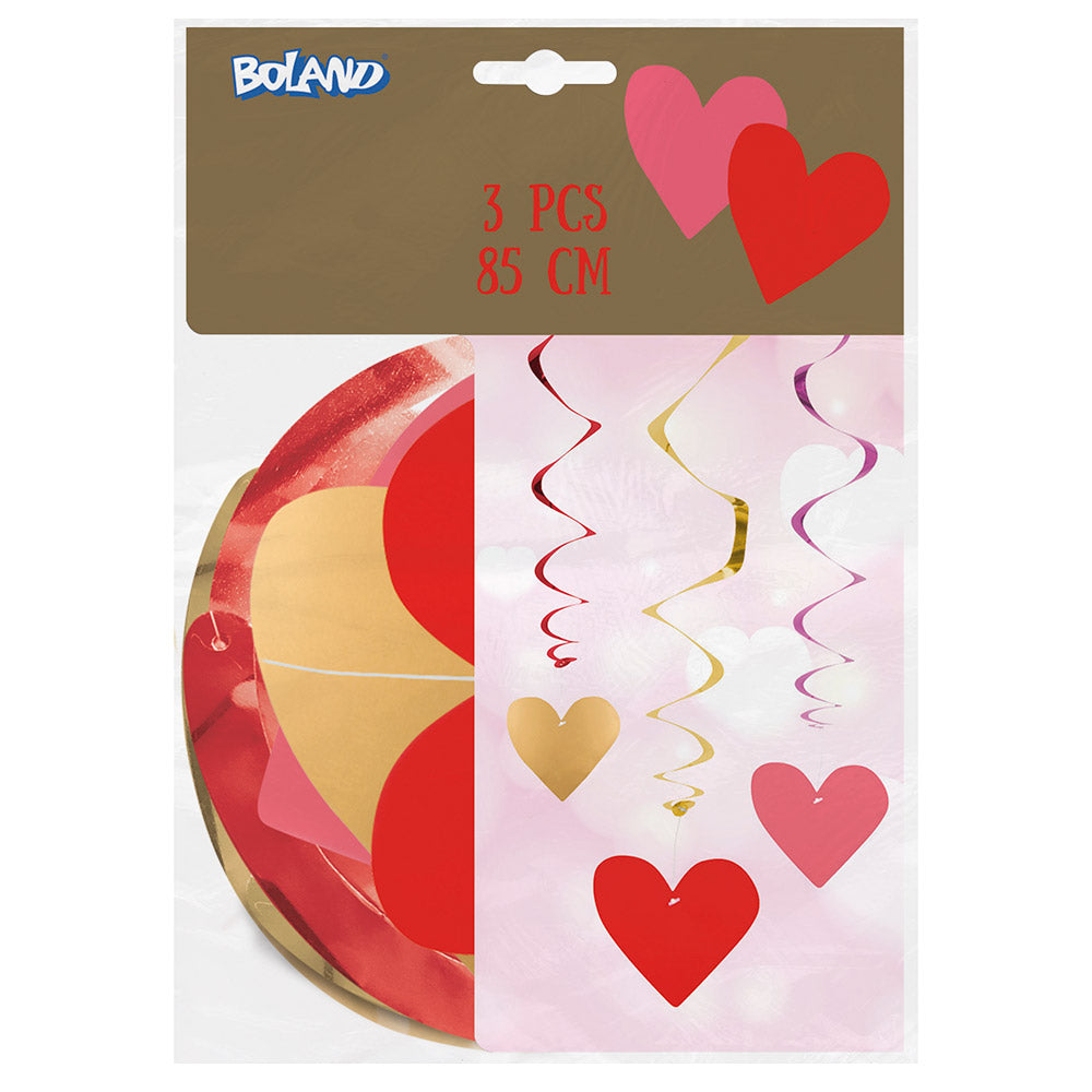 Guirlande Cœurs Suspendus 85cm - 3 Spirales Colorées