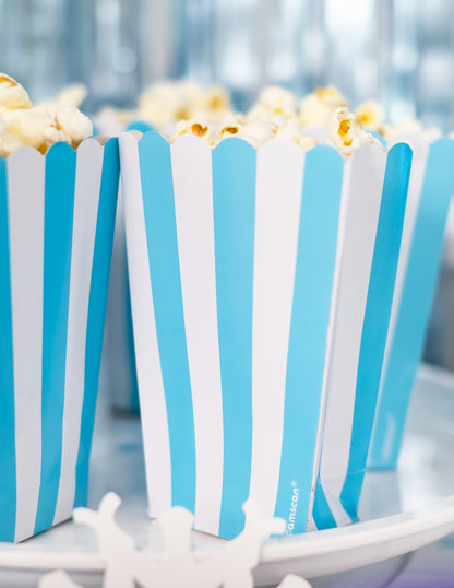 5 Boîtes à popcorn en carton bleu et blanc 6,3 x 13,5 x 3.8cm