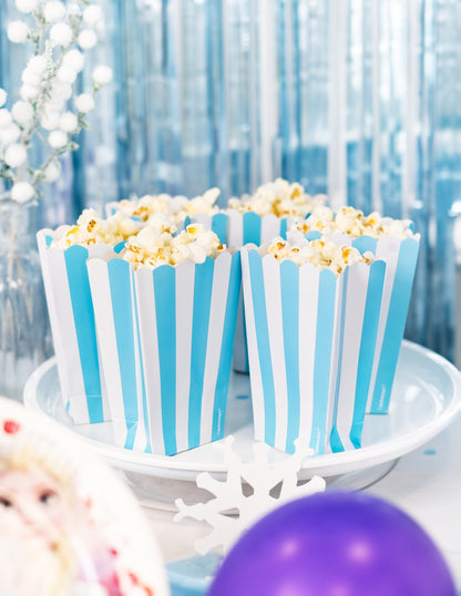 5 Boîtes à popcorn en carton bleu et blanc 6,3 x 13,5 x 3.8cm