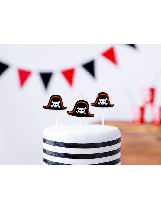 5 Bougies d'anniversaire sur pic chapeaux pirates 2 cm