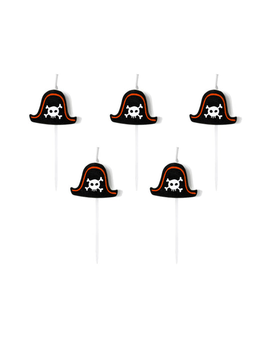 5 Bougies d'anniversaire sur pic chapeaux pirates 2 cm