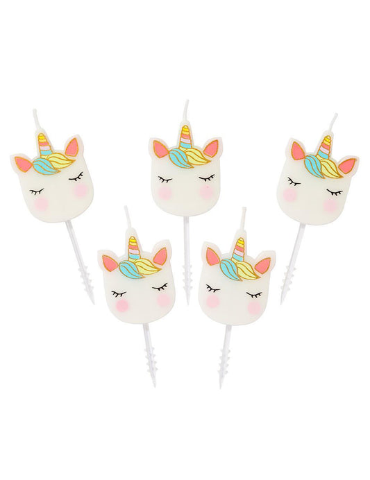 5 Bougies d'anniversaire tête de licorne