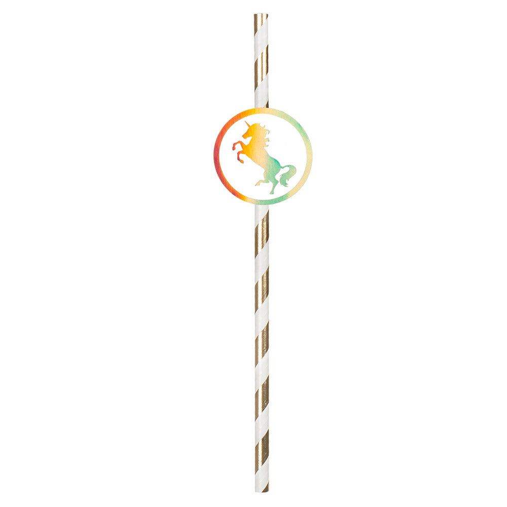 Pailles licorne arc-en-ciel avec décorateurs - Set de 8 pailles