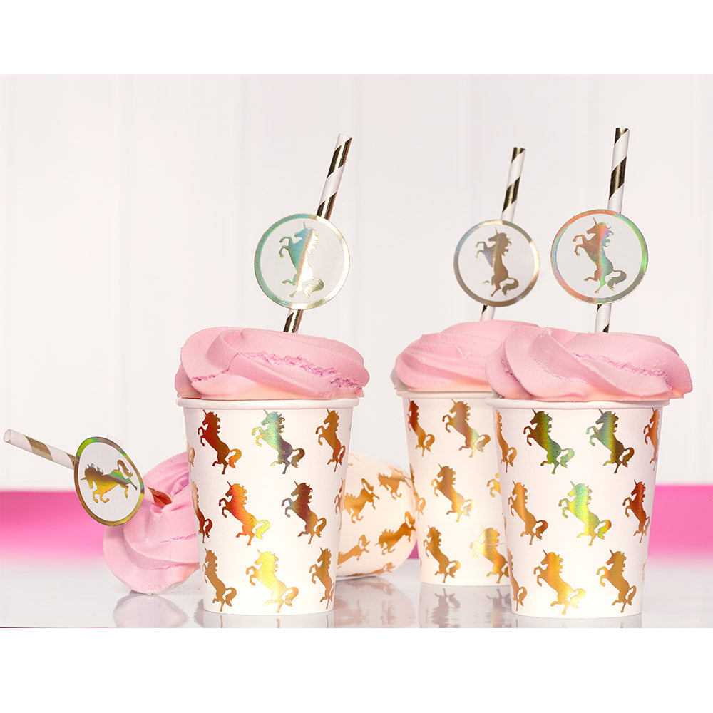 Pailles licorne arc-en-ciel avec décorateurs - Set de 8 pailles