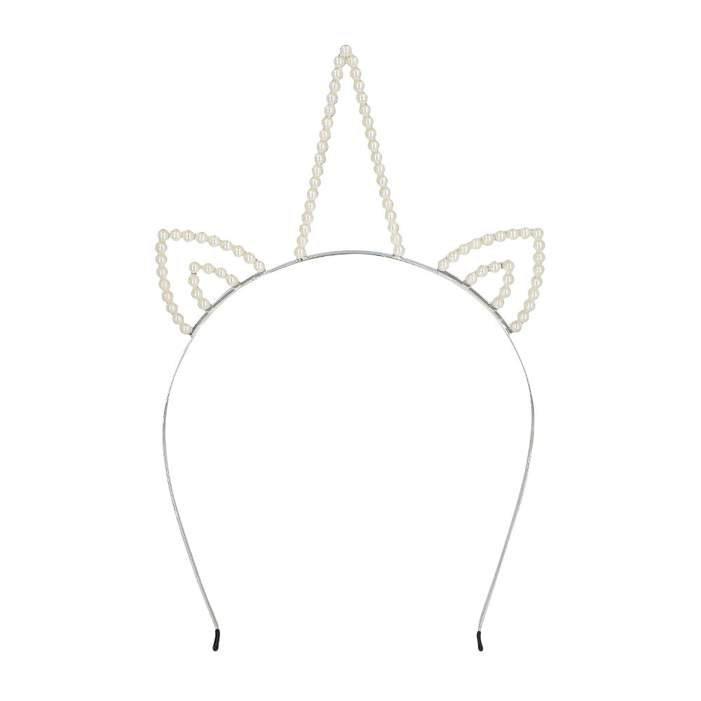 Serre-tête Chat Perlé Argenté - Accessoire Félin Élégant