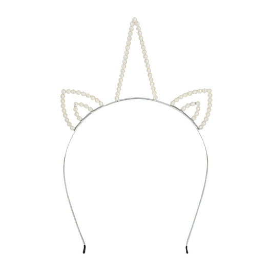 Serre-tête Chat Perlé Argenté - Accessoire Félin Élégant