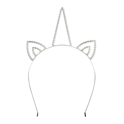 Serre-tête Chat Perlé Argenté - Accessoire Félin Élégant