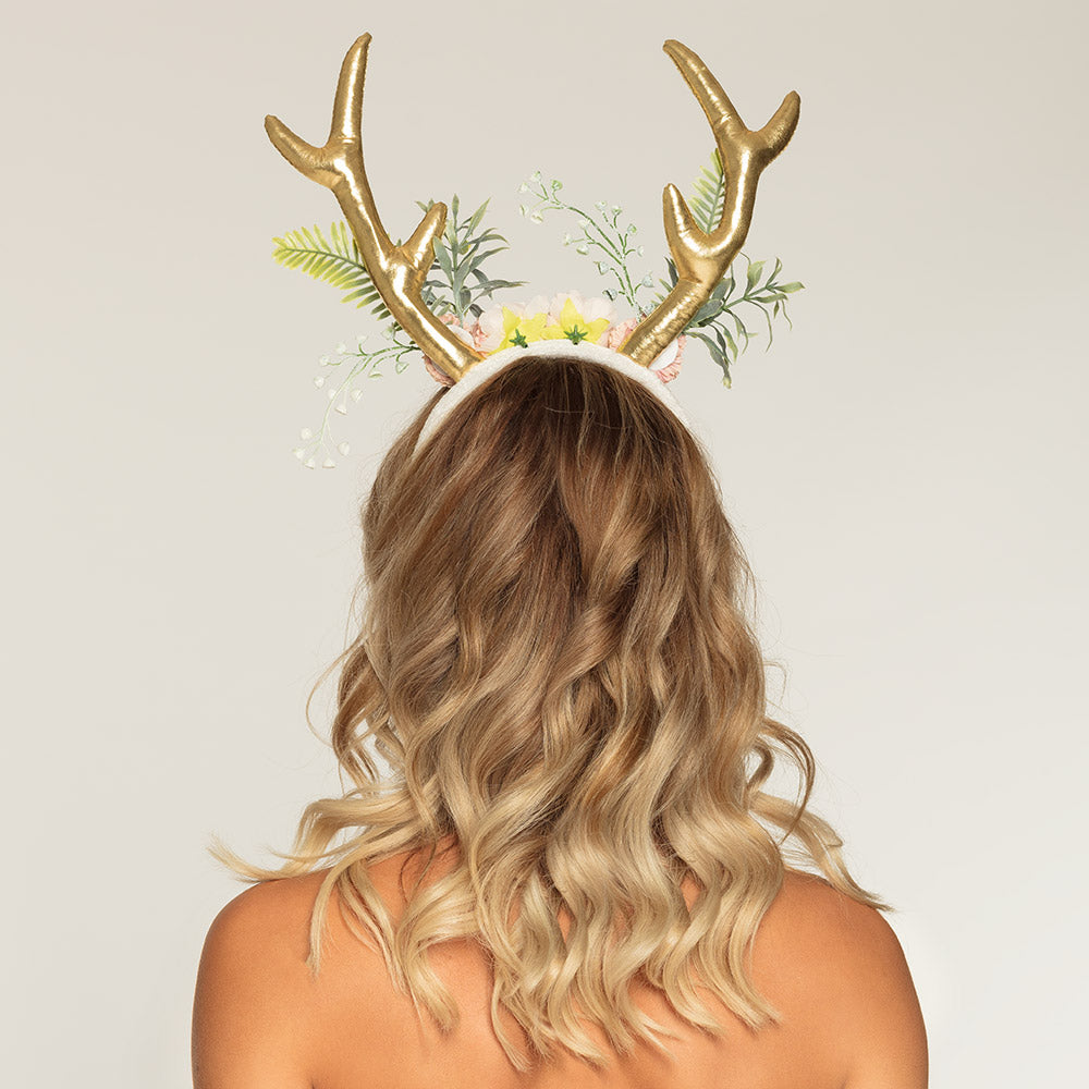 Serre-tête Biche Fleurie Doré - Accessoire Déguisement Fantaisie