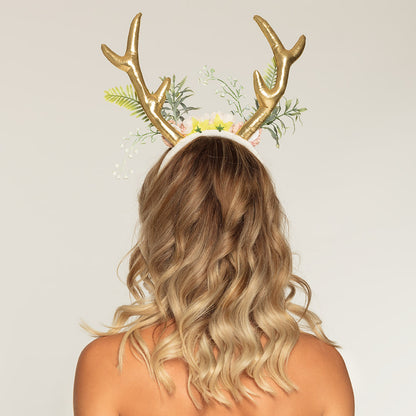 Serre-tête Biche Fleurie Doré - Accessoire Déguisement Fantaisie