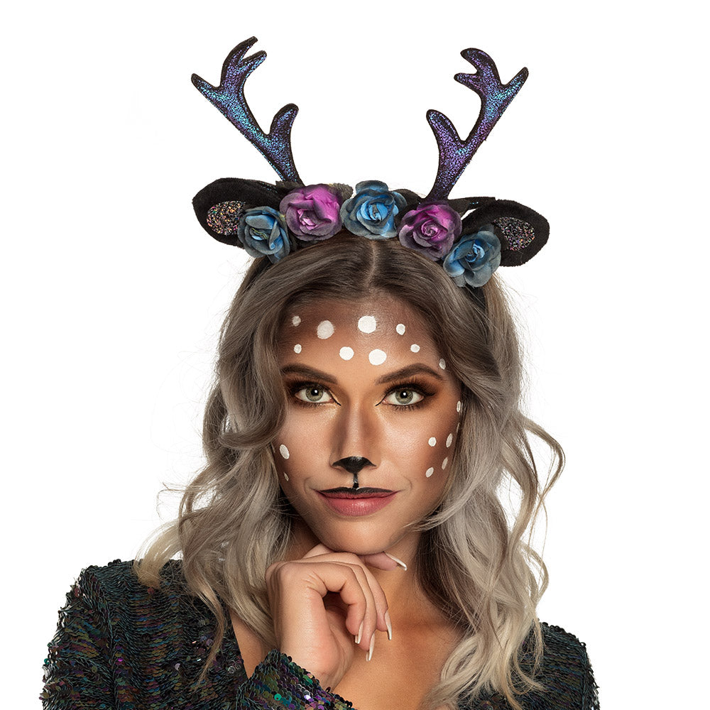 Serre-tête Cerf Fleurs Paillettes - Déguisement Fête