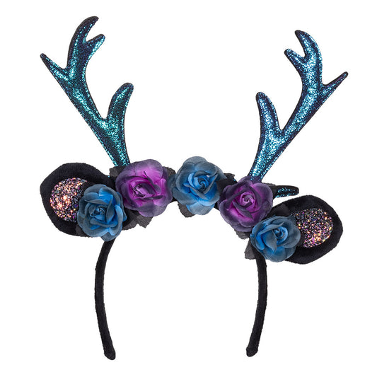 Serre-tête Cerf Fleurs Paillettes - Déguisement Fête