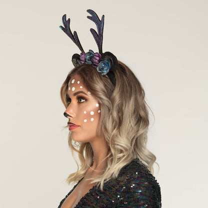 Serre-tête Cerf Fleurs Paillettes - Déguisement Fête