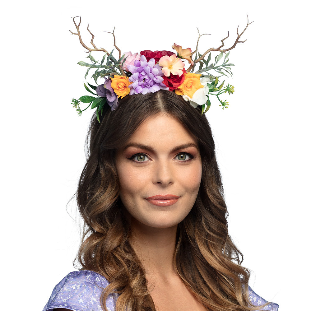 Serre-tête Bois Fleuri avec Cornes - Accessoire Fête Bohème