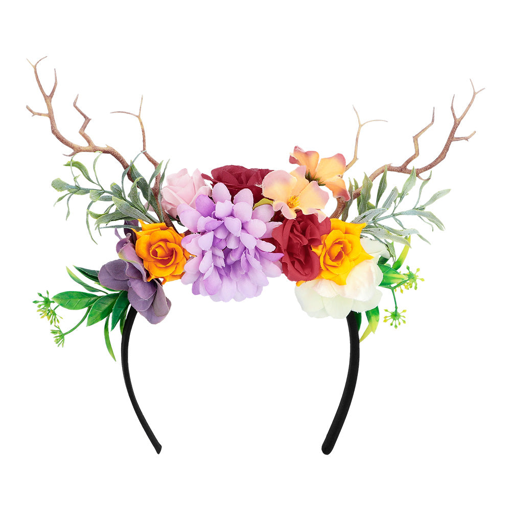 Serre-tête Bois Fleuri avec Cornes - Accessoire Fête Bohème