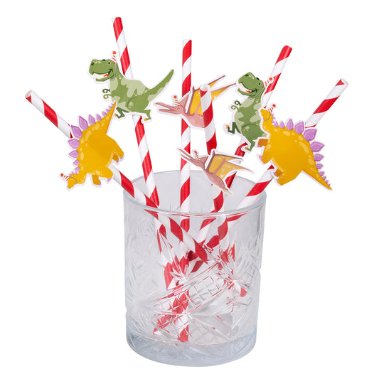 Pailles dinosaure avec figurines - Set de 6 pailles festives