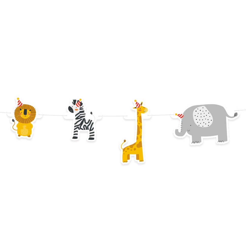 Guirlande Animaux Fête - Lion, Zèbre, Girafe, Éléphant