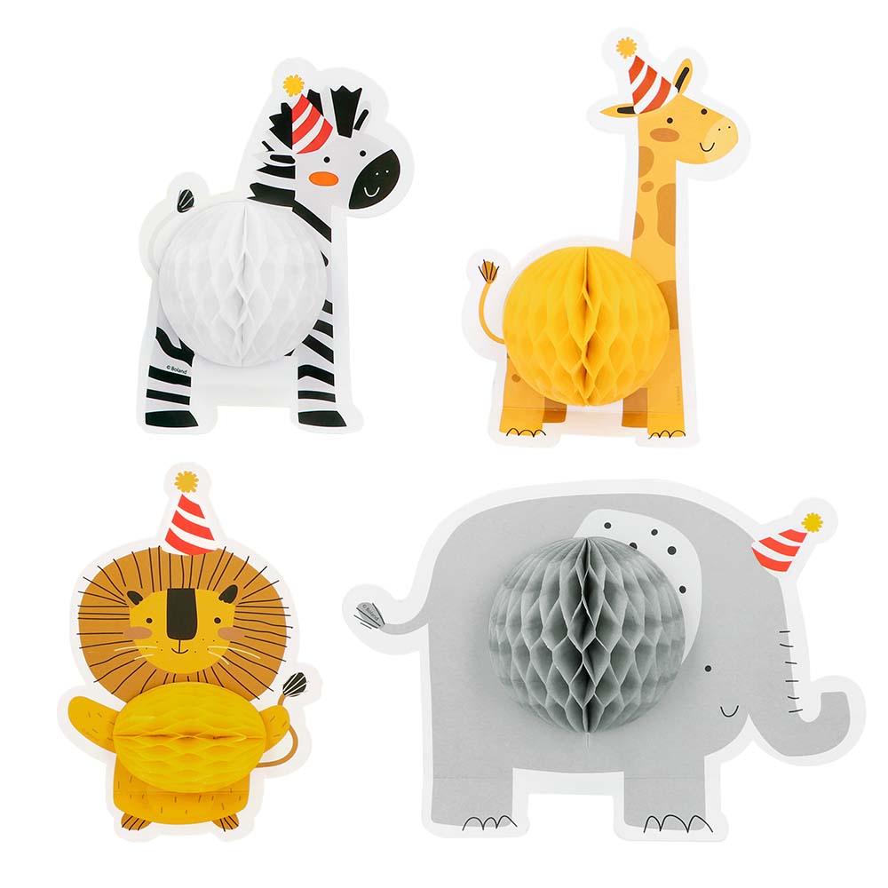 Décoration gâteau animaux de la savane avec pompons - Set de 4