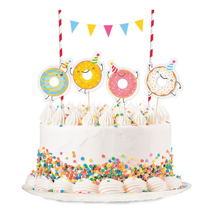 Kit Décoration Gâteau Donuts Joyeux - 4 Toppers Animés