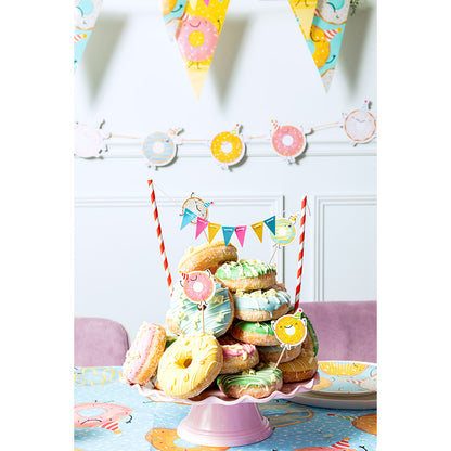 Kit Décoration Gâteau Donuts Joyeux - 4 Toppers Animés