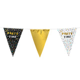 Guirlande de Drapeaux Party Time Noir, Or et Blanc
