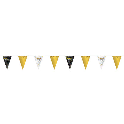 Guirlande de Drapeaux Party Time Noir, Or et Blanc