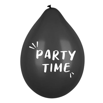 Ballons "Party Time" Dorés, Blancs et Noirs - Lot de 6
