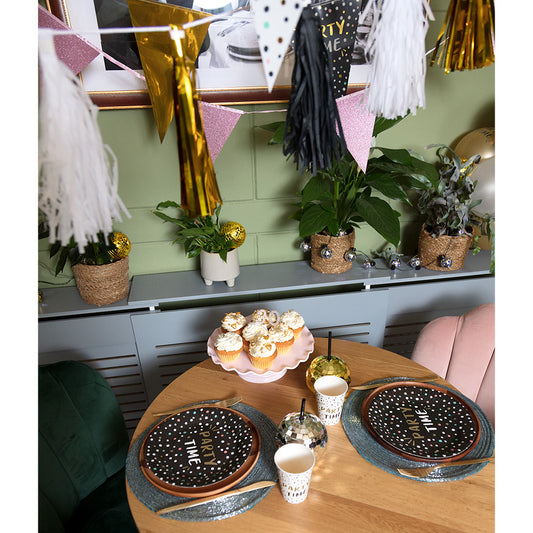 Assiettes Party Time Noires - Décoration de Table Fête