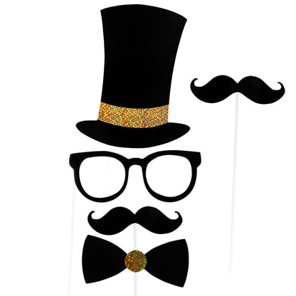Kit 12 Photo Props + Cadre Doré Party Time - Accessoires de Fête Originaux