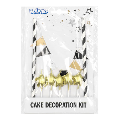 Kit Décoration Gâteau Étoiles Dorées - Fanions & Bougies