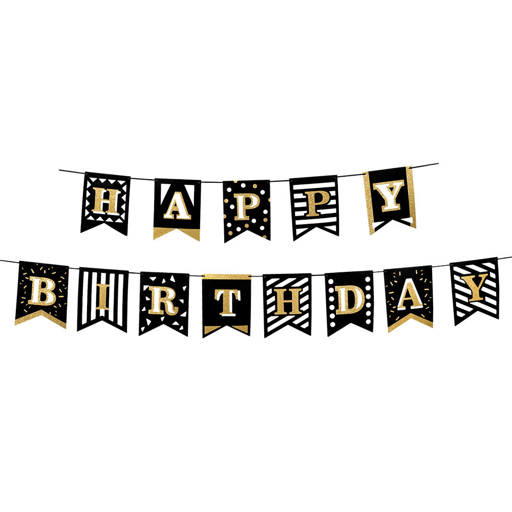 Guirlande Happy Birthday Noir et Or - 2 x 200 cm