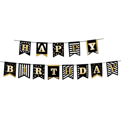 Guirlande Happy Birthday Noir et Or - 2 x 200 cm