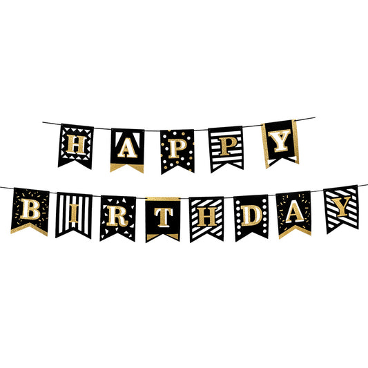 Guirlande Happy Birthday Noir et Or - 2 x 200 cm