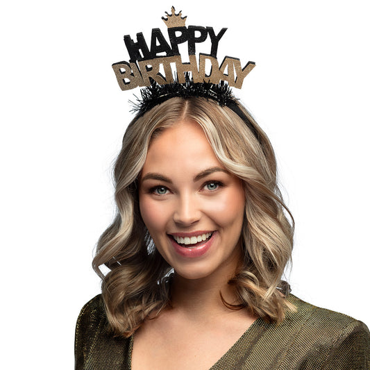 Serre-tête Happy Birthday Luxe - Noir et Or Scintillant
