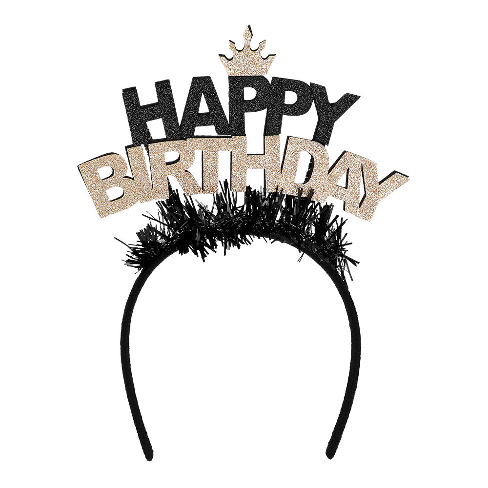 Serre-tête Happy Birthday Luxe - Noir et Or Scintillant