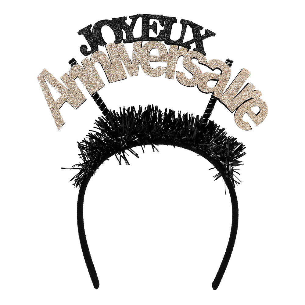 Serre-tête Joyeux Anniversaire Noir et Or - Accessoire Fête