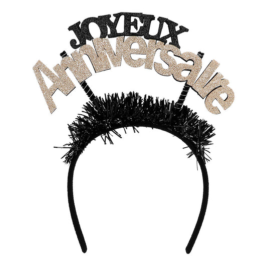 Serre-tête Joyeux Anniversaire Noir et Or - Accessoire Fête