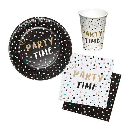 Kit Party Time - Assiettes, Gobelets et Serviettes Pois