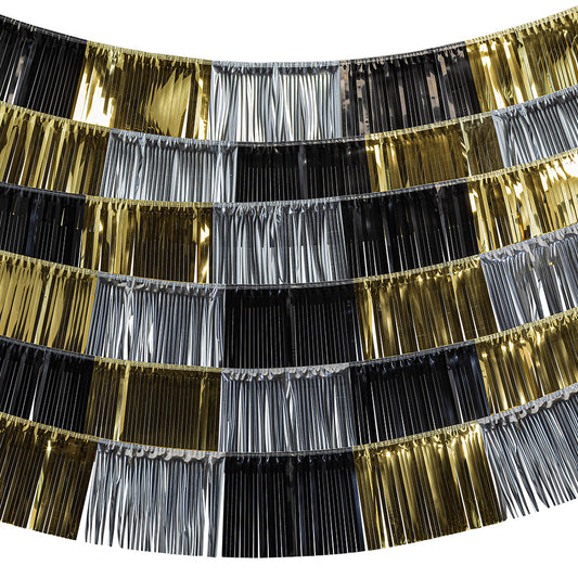 Guirlande Frange Métallisée Noir Or Argent - Décoration Fête