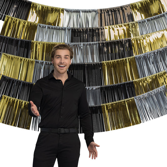 Guirlande Frange Métallisée Noir Or Argent - Décoration Fête