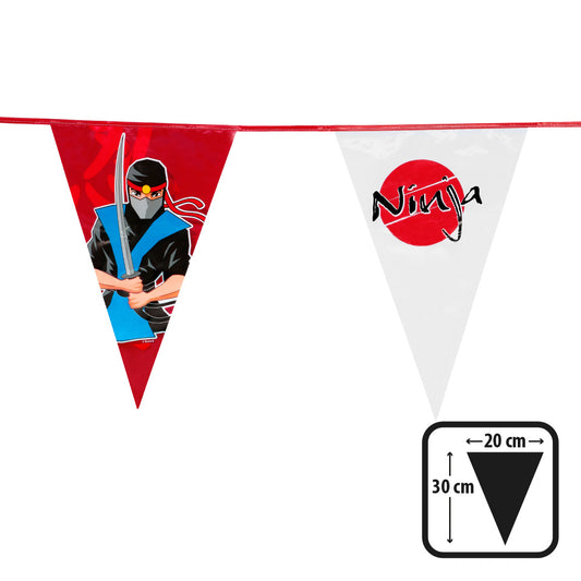 Guirlande Ninja Samouraï - Fanions Rouges et Blancs 3,6m