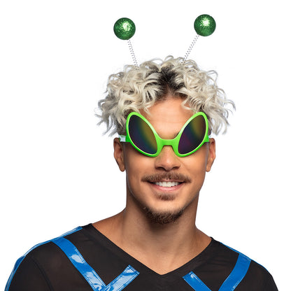 Lunettes Alien Vert Fluo avec Antennes Paillettées - Costume Extraterrestre
